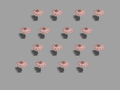 Twelve Pink And White Striped Canopies Neatly Arranged On Gray Background 3d model