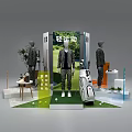 Light Sports Exhibition Display With Mannequins Golf Bag And Green Plants