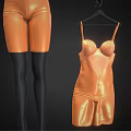 Orange Shiny Leotard Displayed On Black Mannequin With Smaller Hanger Version