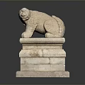 Detailed Traditional Stone Lion Statue Placed On Carved Multi tiered Pedestal