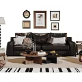 Black Leather Sofa With White Cushions Wooden Coffee Table Set With Vase Fruits Candles