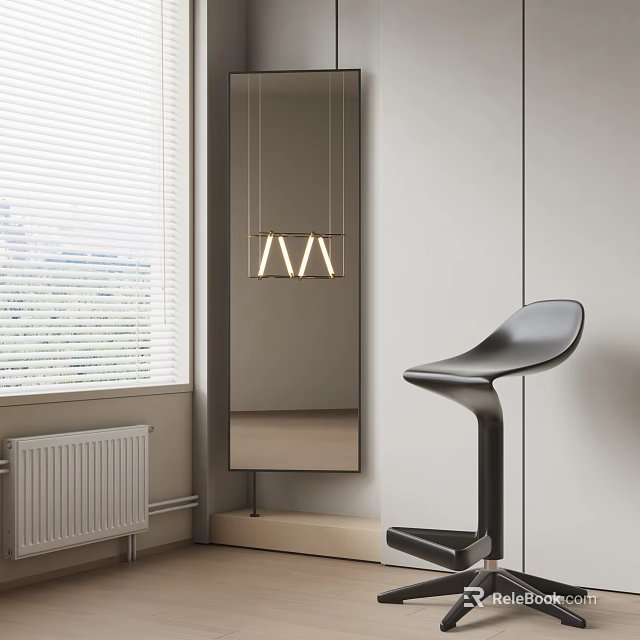 Modern Sleek Bar Stool In Minimalist Interior With Window Blinds And Mirror 3d model 