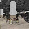 Supermarket Department Store With Large Cartoon Character Shelves Products Round Ceiling Lights And Colorful Billboard