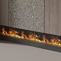 Modern Linear Fireplace With Flaming Fire And Textured Wall Wooden Panel