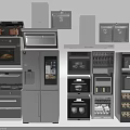 Full Range of Modern Kitchen Appliances With Refrigerator Oven Microwave Range Hood And Wine Cooler