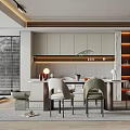 Modern Restaurant Interior Design With Dining Table Chairs Marble Lighting And Plant 3d model
