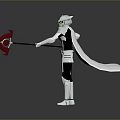 Silver White Armored Character with Helmet Holding Red Weapon Standing on Dark Reflective Surface