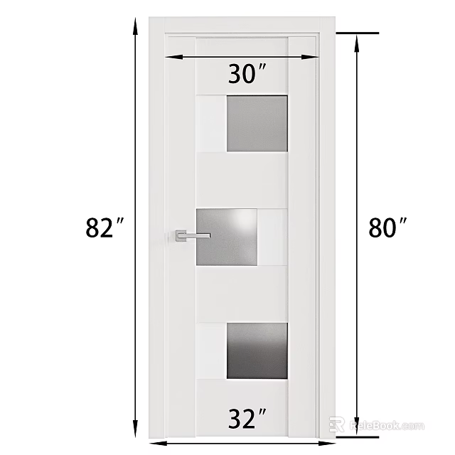 White Modern Entry Door with Glass Panels 30 Inch Width 82 Inch Height 3d model 