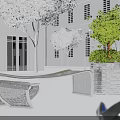 Modern Metallic Outdoor Chair With Curved Design In Garden Landscape And Trees