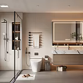 Modern Bathroom Interior Design With Glass Shower Partition Marble Vanity Toilet And Mirror
