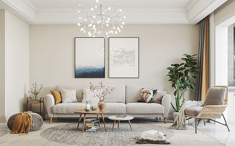 Nordic Living Room Sofa Coffee Table Combination Sofa Background Wall Living Room Ornaments Leisure Chair Living Room Chandelier Leaves Chandelier Living Room Hanging Picture 3d model