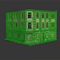 Old Multi Story Building Model With Weathered Red Brick Facade Yellow Walls And Windows