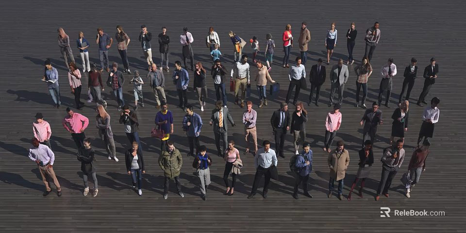Group of People Walking In Various Directions In Open Public Space 3d model 