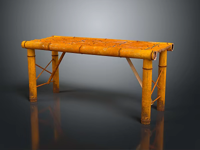 Natural Bamboo Stool With Handwoven Seat And Crossed Supportive Legs Design 3d model