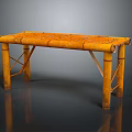 Natural Bamboo Stool With Handwoven Seat And Crossed Supportive Legs Design