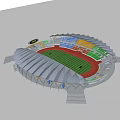 Large Circular Stadium 3D Model With Wavy Roof Colored Seats Football Field And Running Track