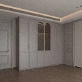 Modern Minimalist Wardrobe Interior With Arched Glass Doors And Gold Handles