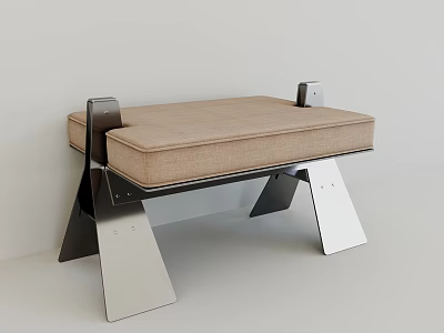 Modern Upholstered Stool With Beige Cushion And Sleek Metal Frame Design 3d model