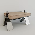 Modern Upholstered Stool With Beige Cushion And Sleek Metal Frame Design