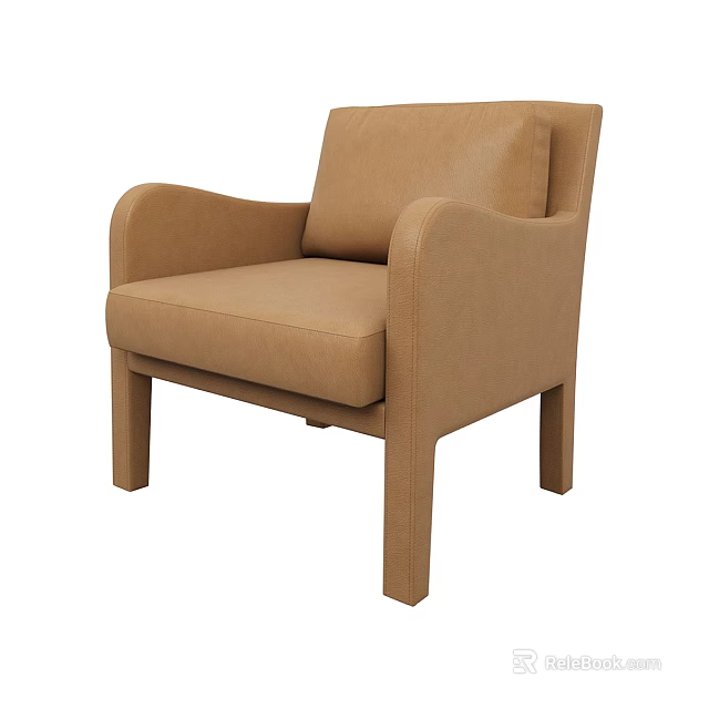 Modern Light Brown Leather Single Sofa With Armrests And Straight Legs 3d model