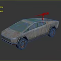 Rusty Futuristic Armored Car With Blue Roof And Roof Mounted Weapon