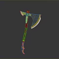 Decorative Ancient Axe With Blue Gold Head And Red Gold Handle Design