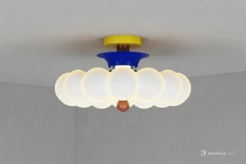 Modern Decorative Ceiling Light With White Round Lampshades And Yellow Blue Top 3d model 