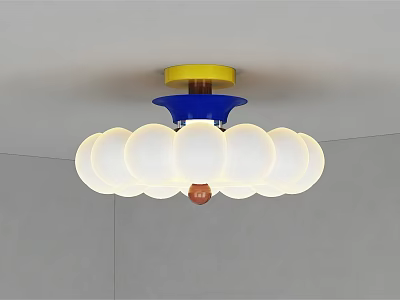 Modern Decorative Ceiling Light With White Round Lampshades And Yellow Blue Top 3d model