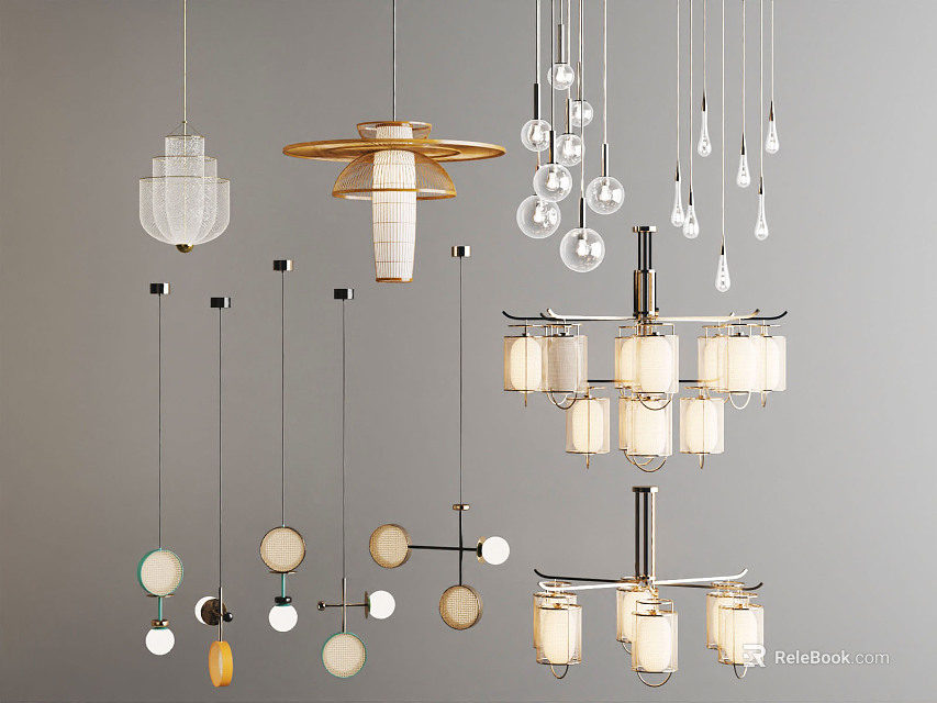 Modern Chandeliers Featuring Various Designs Unique Shapes and Contemporary Styles 3d model 