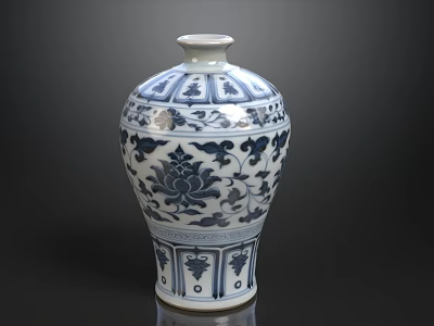 Blue and White Traditional Porcelain Vase With Intricate Floral Patterns And Ceramic Craft 3d model