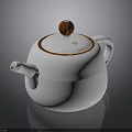 White Modern Teapot Design With Wooden Knob And Brown Rim Lid