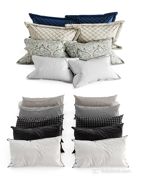 Decorative Throw Pillows with Various Patterns Colors and Textures for Home Decor 3d model