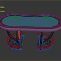 Elegant Oval Poker Table With Blue Tabletop Yellow Dots And Wooden Legs