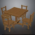 Rustic Wooden Dining Table Set With Four Chairs And Natural Wood Finish