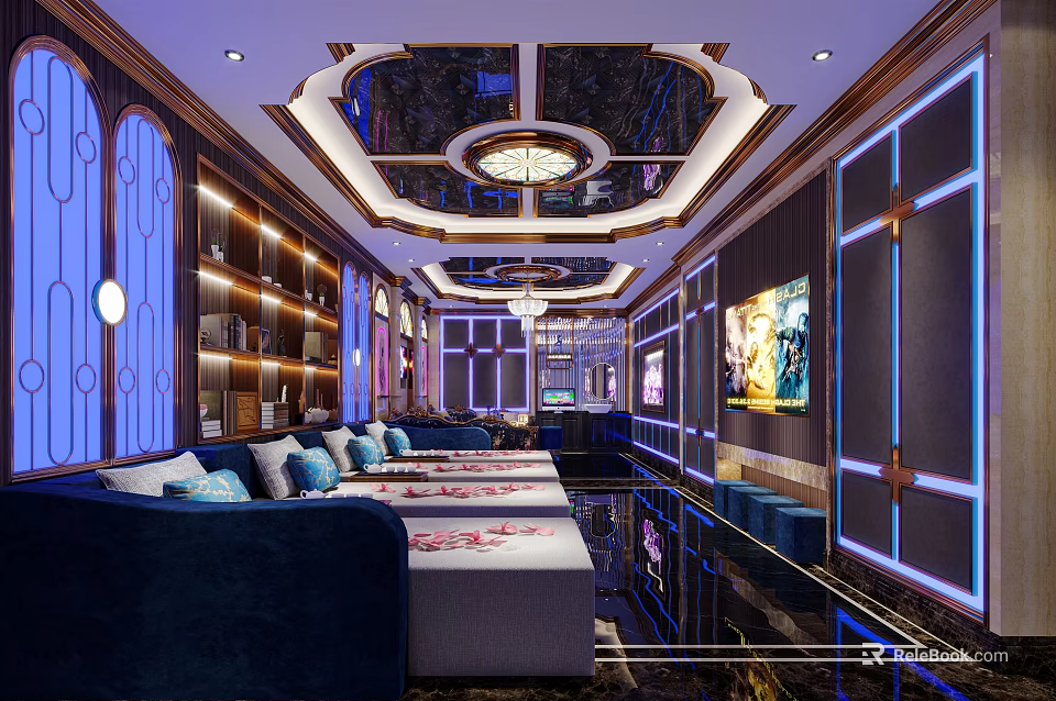 Luxury KTV Interior Design With Plush Sofas Modern Lighting And Decorative Walls 3d model
