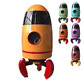 Colorful Rocket Shaped Toy Doll with Round Window and Red Base in Various Bright Colors