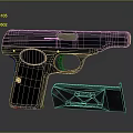 Detailed Black Metal Pistol With Detachable Magazine On Gray Background Surface