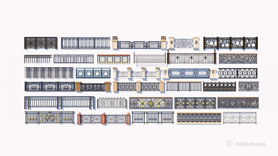 Various Decorative Iron Fence Designs With Ornate Patterns And Multiple Styles 3d model