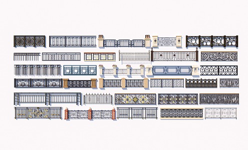 Modern guardrail wrought iron railing fence combination 3d model