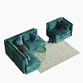 Green Sofa Set With Blue Brown Cushions Green Round Side Table And Geometric Pattern Rug 3d model