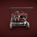 Industrial Metal Cart With Silver Cylinders Red Wheels And Metal Frame