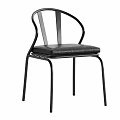 Modern Leisure Chair With Black Metal Frame And Brown Leather Seat