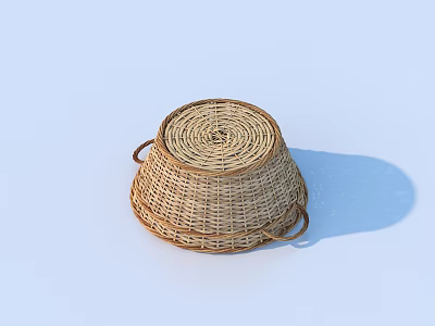 Natural Woven Rattan Basket With Dual Handles For Home Storage Solutions 3d model