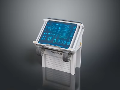 Medical Terminal Device With Blue Display Screen Interface Icons And White Body 3d model