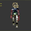 Metallic Humanoid Robot Character With Silver Black Body And Green Glowing Eyes
