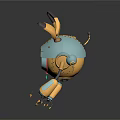 3D Robot Character With Yellow Blue Mechanical Ears Round Body And Digital Eyes
