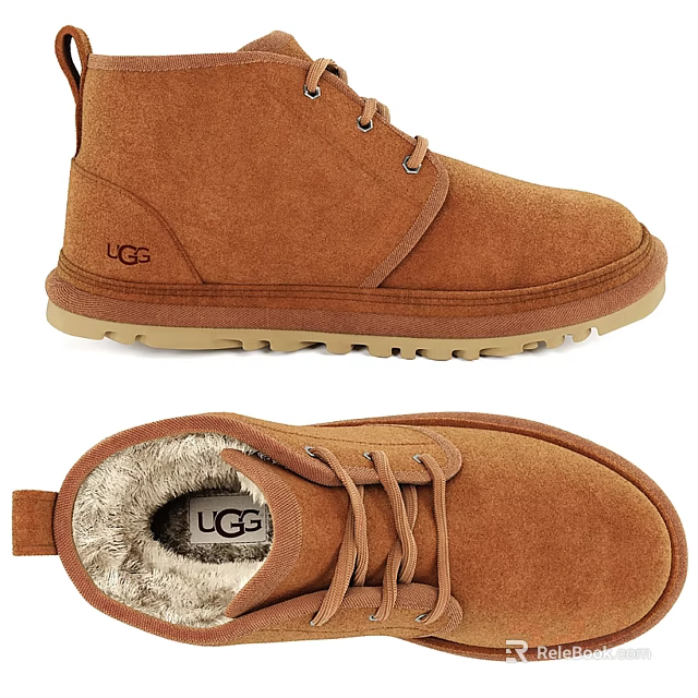 Brown UGG Suede Boots With Fleece Lining Lace Up Design And Rubber Sole 3d model 