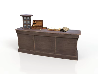 Dark Wooden Counter Furniture Design With Glass Door Cabinet Wooden Drawer Box And Books 3d model
