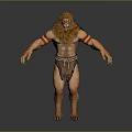 3D Character Model With Lion Head Furry Mane Red Stripes Claws And Leather Loincloth