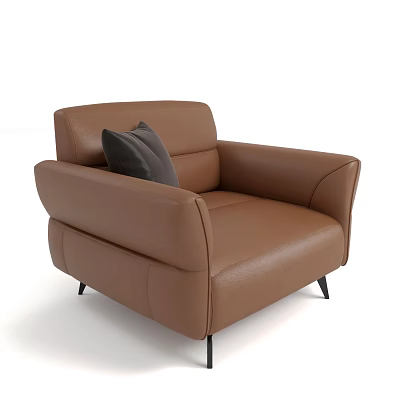 Brown Leather Single Sofa With Dark Cushion And Modern Black Tapered Legs 3d model